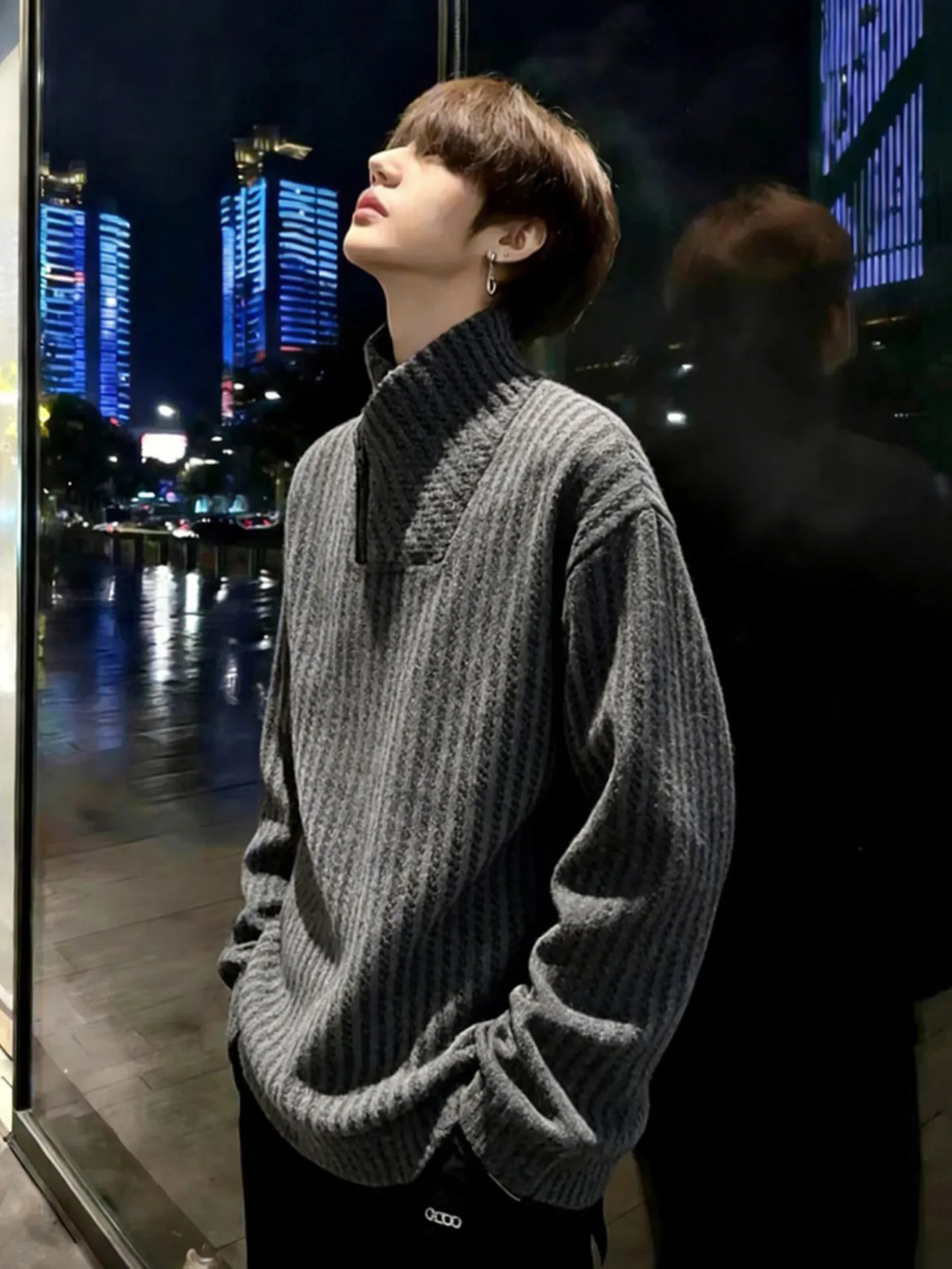 大人気 スタンドネック ルーズ 着心地良い トップス