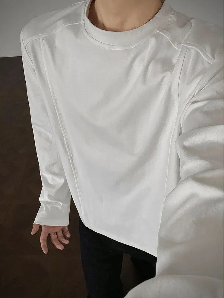 レトロ ルーズ カジュアル 合わせやすい 無地 長袖 Tシャツ