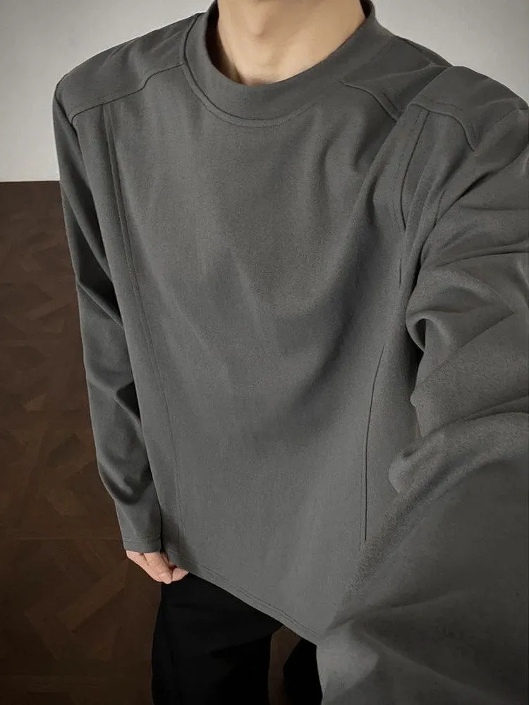 レトロ ルーズ カジュアル 合わせやすい 無地 長袖 Tシャツ