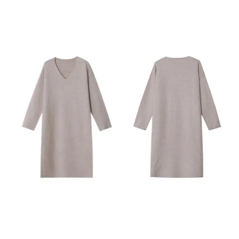 2colors ワンピース ニット Vネック 無地 ゆったり ブラック ダークベージュ