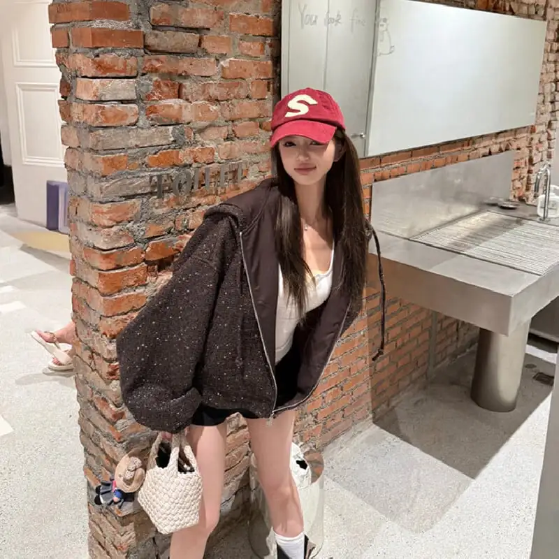 アウター ジップパーカー ツイード ゆったり 流行兆し コーヒー色