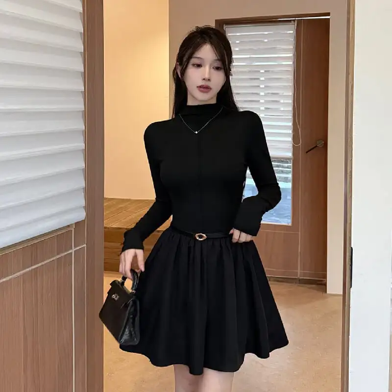 ワンピース シルエット デイリー 着こなし 長袖 ブラック