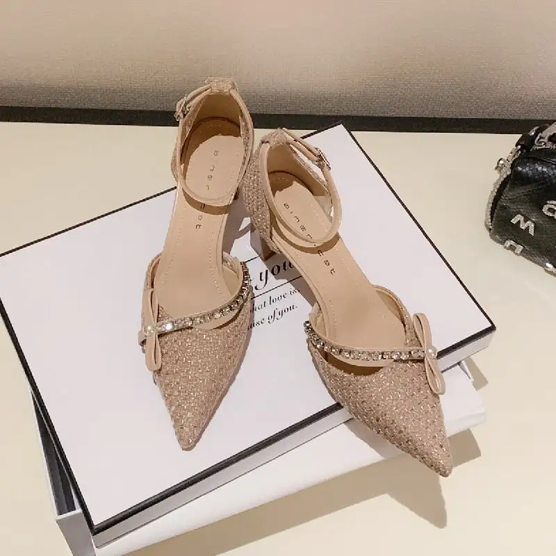 シューズ パンプス ツイード  ローヒール ブラック ライトブラウン 6CM