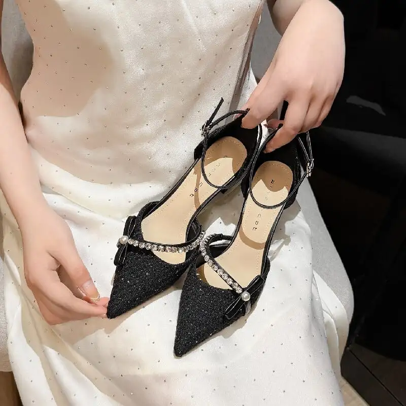 シューズ パンプス ツイード  ローヒール ブラック ライトブラウン 6CM