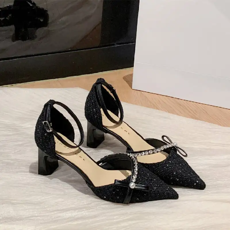 シューズ パンプス ツイード  ローヒール ブラック ライトブラウン 6CM