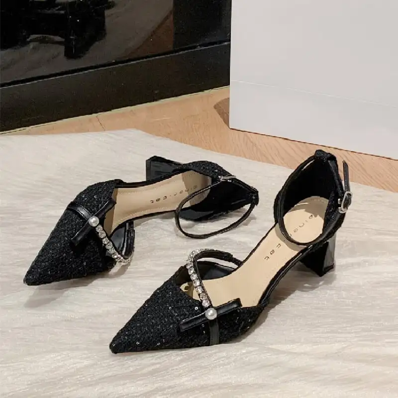 シューズ パンプス ツイード  ローヒール ブラック ライトブラウン 6CM