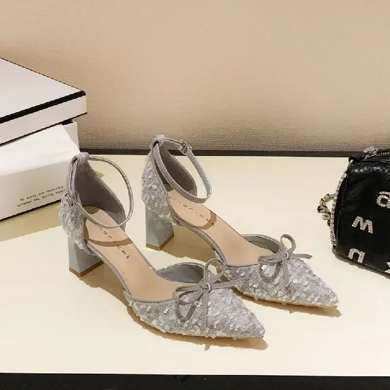 2colors シューズ パンプス スパンコール ローヒール グレー ベージュ 6CM