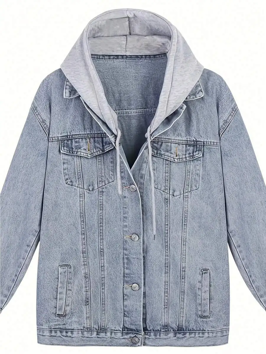 メンズ レトロ ルーズ 取り外しフード デニムジャケット