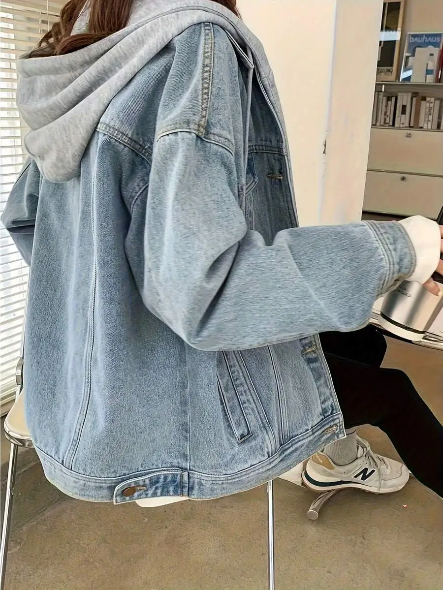 メンズ レトロ ルーズ 取り外しフード デニムジャケット