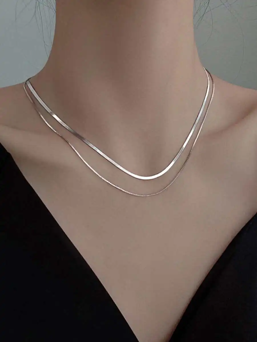 ダブルレイヤー ネックレス レディース ペンダント アクセサリー シンプル エレガント