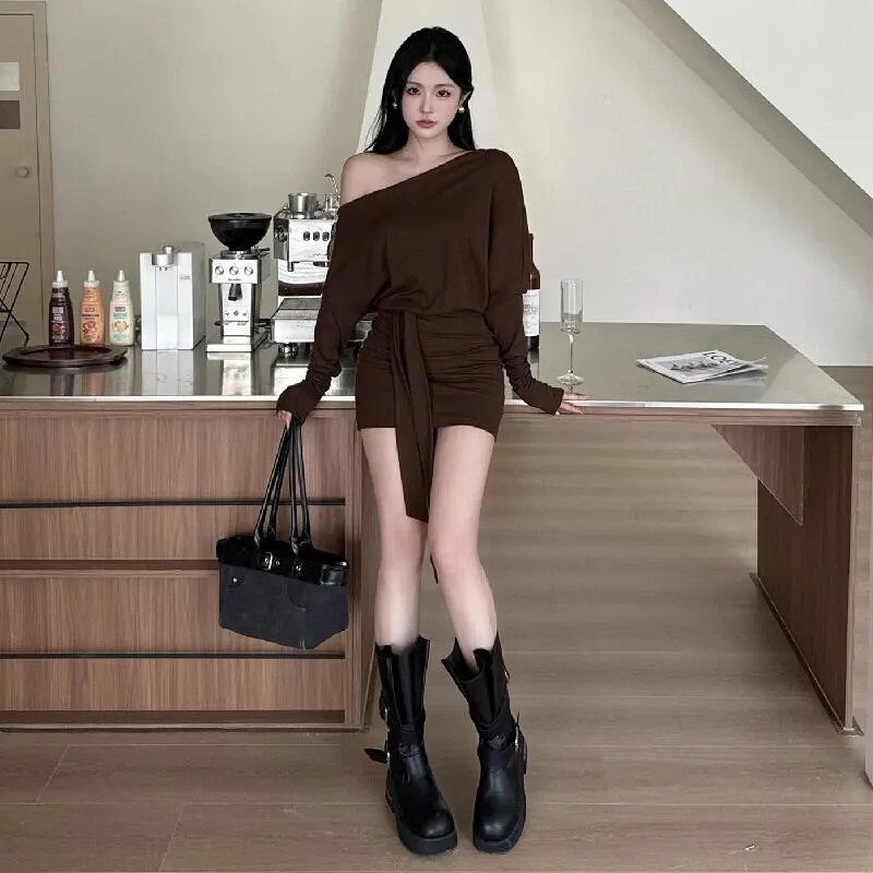 ワンピース セクシー 無地 オフショルダー