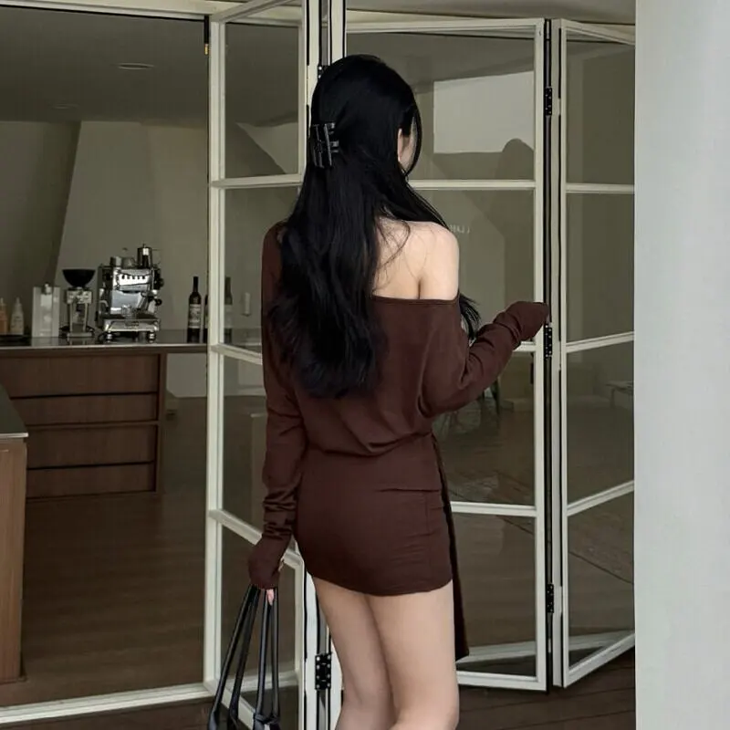 ワンピース セクシー 無地 オフショルダー