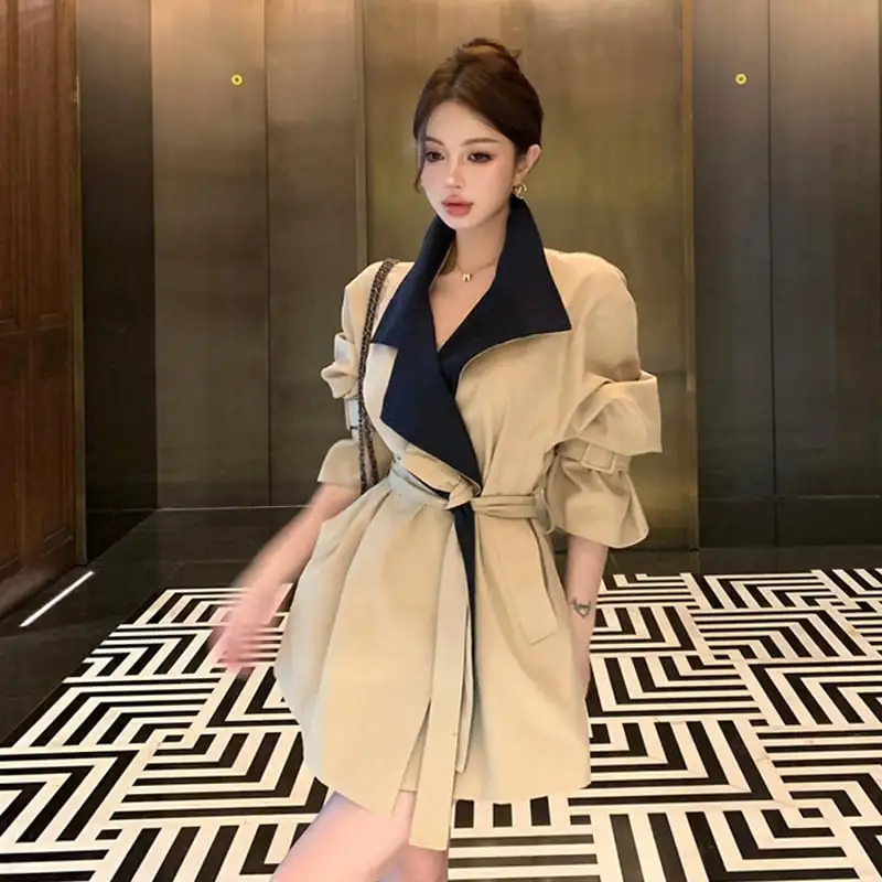 アウター トレンチコート 配色 バイカラー ミドル丈 カジュアル