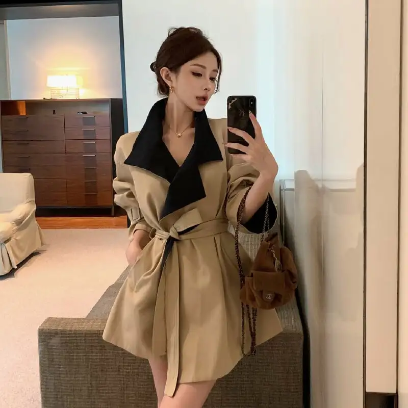 アウター トレンチコート 配色 バイカラー ミドル丈 カジュアル