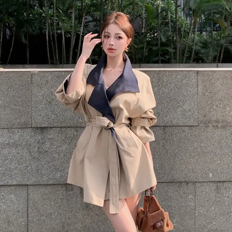 アウター トレンチコート 配色 バイカラー ミドル丈 カジュアル