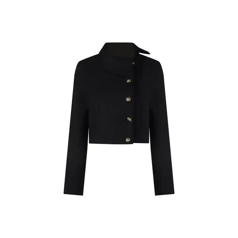 アウター ジャケット ターンダウンカラー ショート丈 フィット ブラック