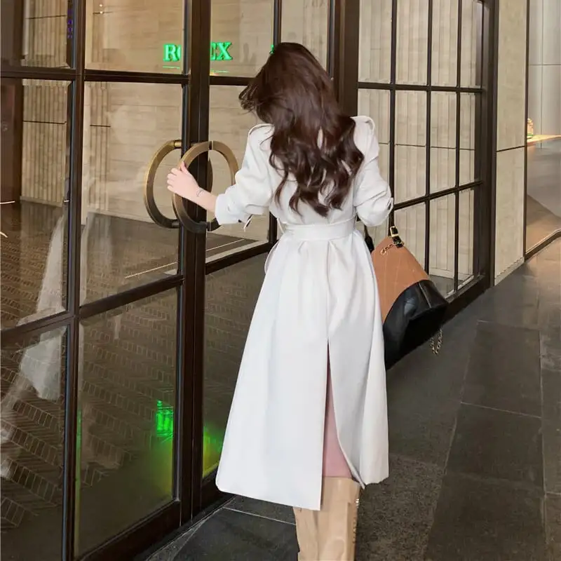 アウター トレンチコート ダブルボタン＆ベルト付き 抜け感のある ロング丈 S M