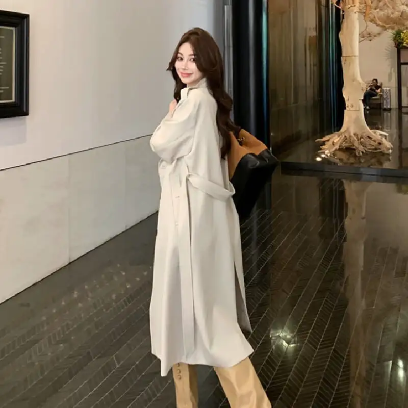 アウター トレンチコート ダブルボタン＆ベルト付き 抜け感のある ロング丈 S M