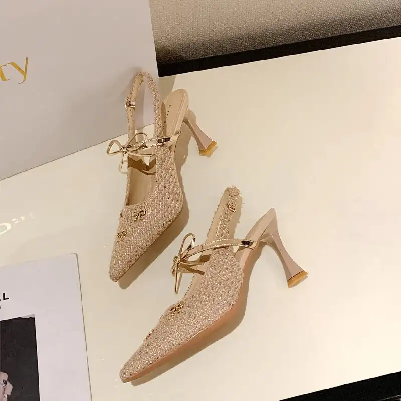 2colors シューズ パンプス ツイード 蝶リボン ブラック ライトブラウン 7CM