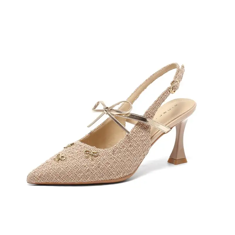 2colors シューズ パンプス ツイード 蝶リボン ブラック ライトブラウン 7CM