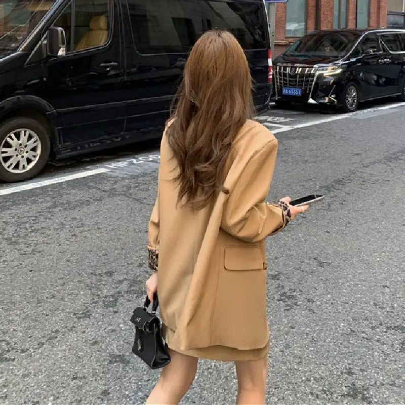 セットアップ ヒョウ柄 スーツ風ジャケット+ハイウエスト スカート ファッション