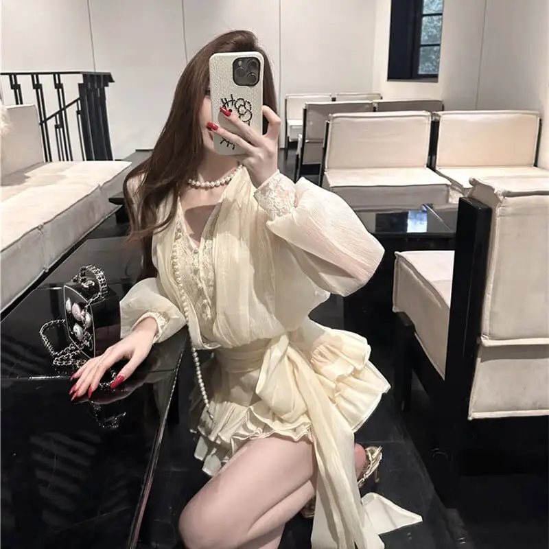 レース リボン スウィート ティアードワンピース デザイン感