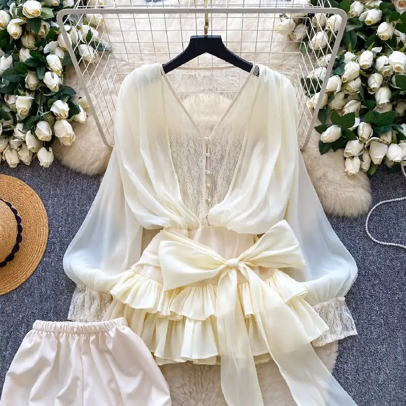 レース リボン スウィート ティアードワンピース デザイン感