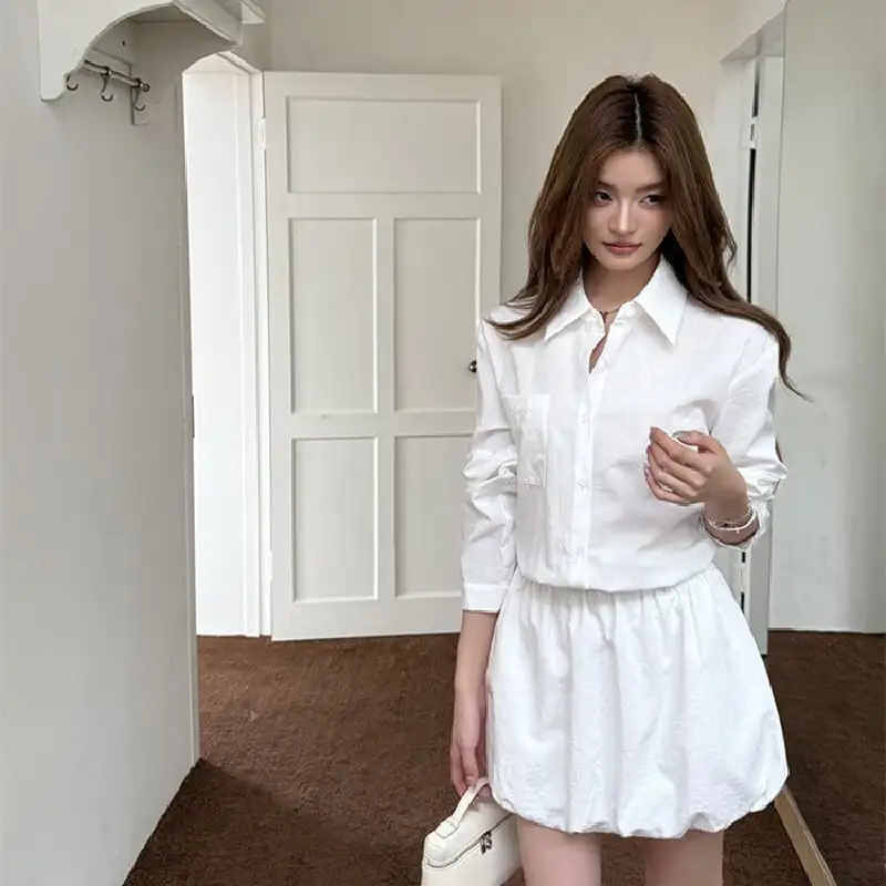 シャツワンピース 長袖 シンプル チューリップワンピース