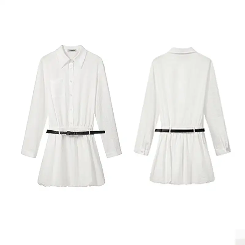 シャツワンピース 長袖 シンプル チューリップワンピース