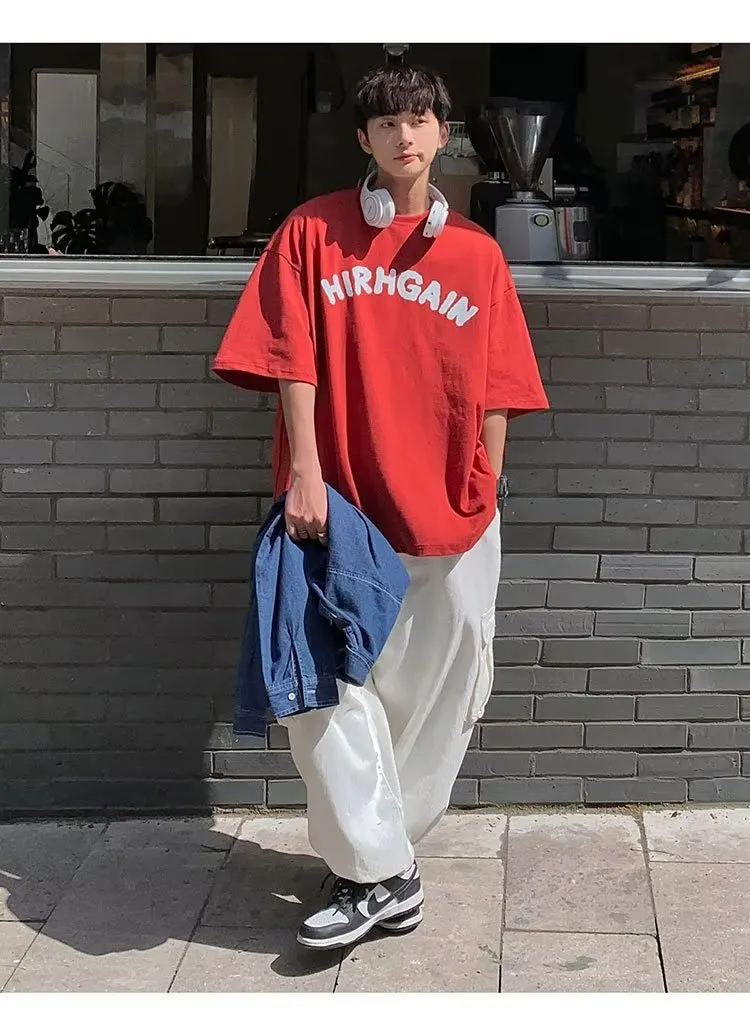 リラックス感ある アルファベット 通気性良い 半袖 Tシャツ