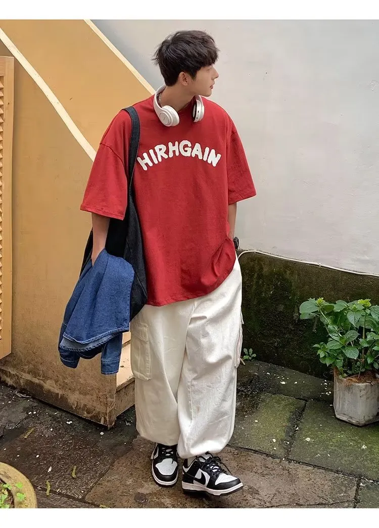 リラックス感ある アルファベット 通気性良い 半袖 Tシャツ