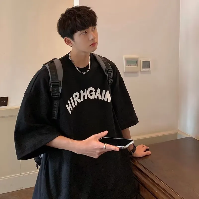 リラックス感ある アルファベット 通気性良い 半袖 Tシャツ