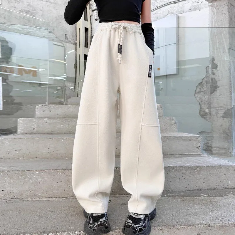 【120-170cm】おしゃれ度UP  カジュアル 動きやすさ抜群 女の子 裏起毛 パンツ