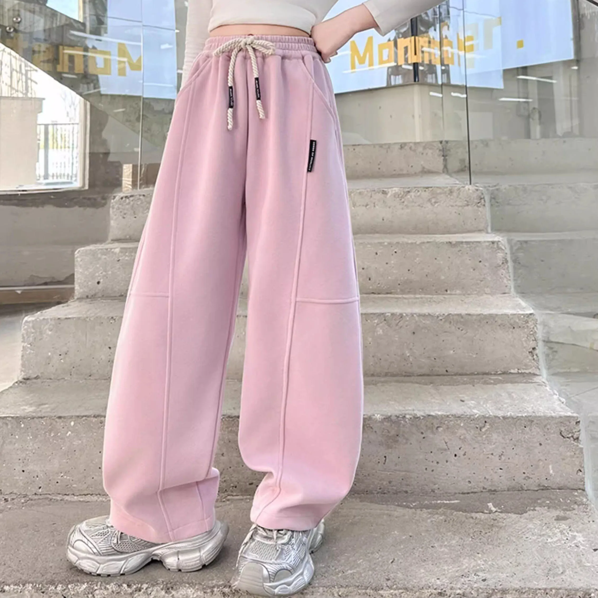 【120-170cm】おしゃれ度UP  カジュアル 動きやすさ抜群 女の子 裏起毛 パンツ