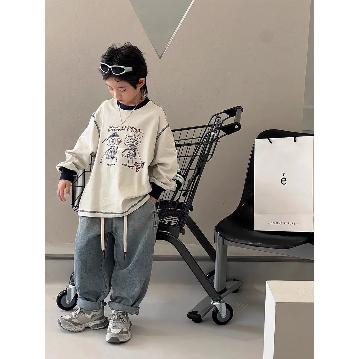 【110-170cm】着回し力抜群 大人気 新作 トレンド  ストリート 男の子 長袖 Ｔシャツ